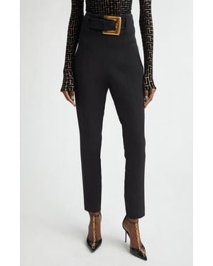 Balmain High Waist Belted Compact Knit Pants - Black