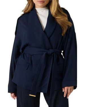Marciano Abby Belted Wool Wrap Jacket - Blue