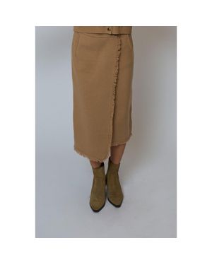 Central Park West Elyse Fringe Assymetrical Midi Skirt - Natural