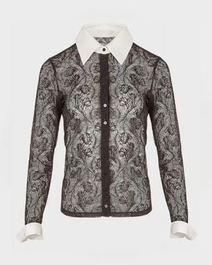 Anne Fontaine Yvonna Long Sleeve Embroidered Lace Shirt - Gray