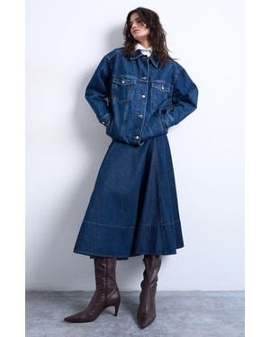 TOPSHOP Dropped Waist Denim Skirt - Blue