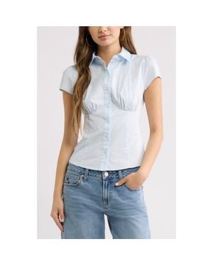 BP. Ruched Empire Waist Button Shirt - Blue