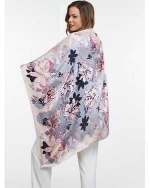 SILKSILKY Floral Print Silk Scarf - White