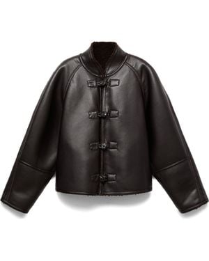Mango Faux Leather & Faux Shearling Reversible Jacket - Black
