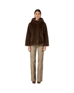 Gerard Darel Morgane Hooded Faux Fur Coat - Brown