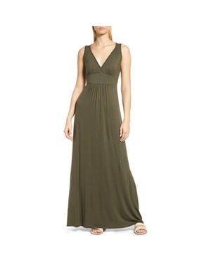 Loveappella V-Neck Jersey Maxi Dress - Green