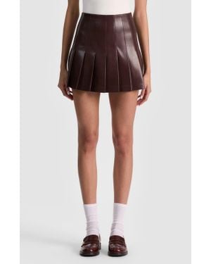 Alice + Olivia Carter Pleated Faux Leather Miniskirt - Brown