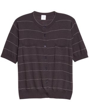 Eleventy Metallic Stripe Short Sleeve Wool Cardigan - Purple