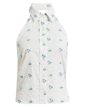 CISSA Sleeveless Button-Up Cotton Halter Top - White