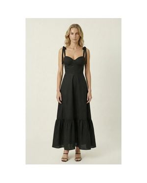 Modenaire Sweetheart Neck Tie Straps Maxi Dress - Black