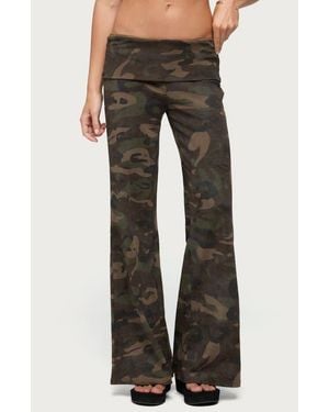Edikted Lumielle Wide Leg Foldover Pants - Green