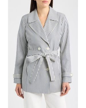 Tahari Striped Seersucker Wrap Jacket - Gray