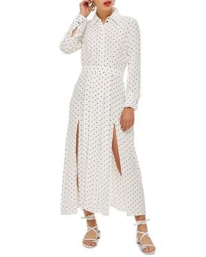 TOPSHOP Pleated Spot Shirt Dress - White