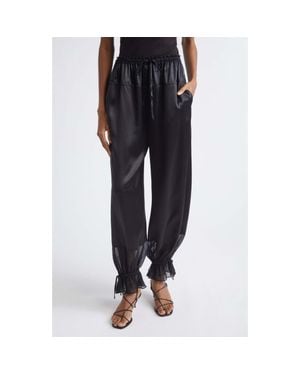 Ulla Johnson Camile Mixed Media Cinched Silk Pants - Black