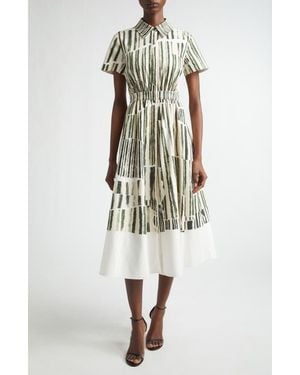 Jason Wu Stripe Collage Stretch Cotton Midi Shirtdress - White