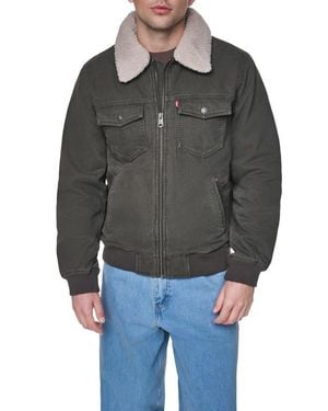 Levi's Cotton Aviator Bomber Jacket With Faux Shearling Collar - Gray