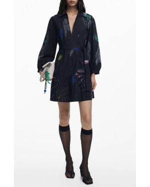 Desigual Long Sleeve Cotton Shirtdress - Blue