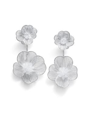LA MENO Petal Blossom Statement Drop Earrings - White