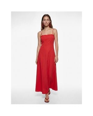 Koton Cotton Slim Fit Ruffle Detail Strapy Midi Dress - Red