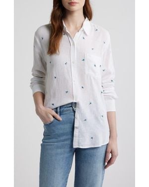 Rails Charli Embroidered Floral Linen Blend Button-Up Shirt - White