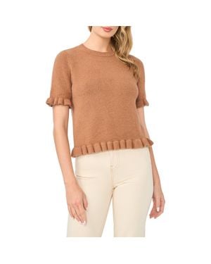 Cece Ruffle Trim Short Sleeve Sweater - Natural