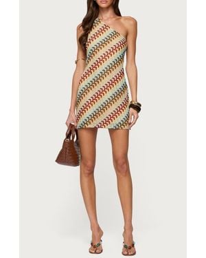 Edikted Agua Zigzag Stripe One-Shoulder Minidress - Multicolor