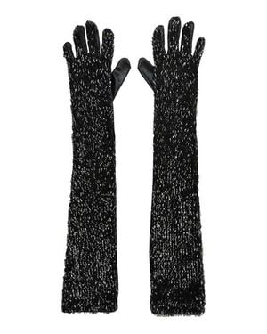 Anna Sui Bugle Bead Sequins Long Gloves - Black