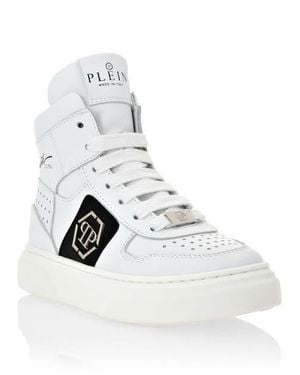 Philipp Plein Leather Hi-Top Sneakers Hexagon And Limited Edition Print Boy - White