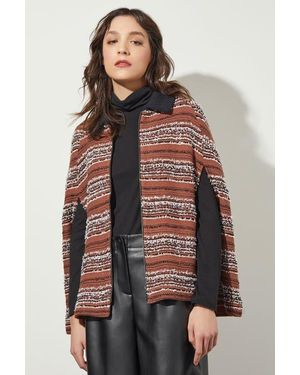 Ming Wang Collared Zip Front Cozy Knit Cape - Brown