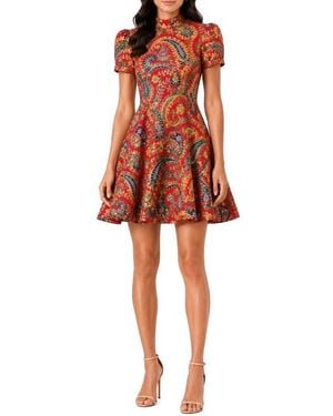 holiCHIC Nour Print Puff Sleeve Silk Minidress - Red