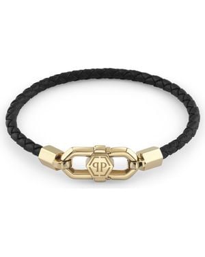 Philipp Plein Leather Bracelet Plein Edge - Metallic