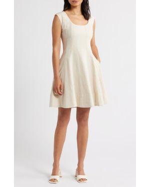Charles Henry Linen Blend Fit & Flare Dress - Natural