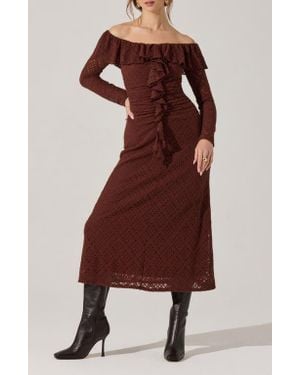 Astr Dorian Lace Long Sleeve Off The Shoulder Maxi Dress - Red