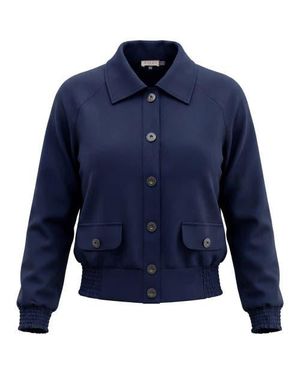 Faves Smocked Button-Front Raglan Bomber Jacket - Blue