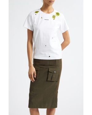 ShuShu/Tong Beaded Floral Grommet Logo T-Shirt - White
