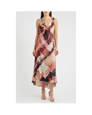 Donna Karan Floral Mixed Print Satin Dress - Red