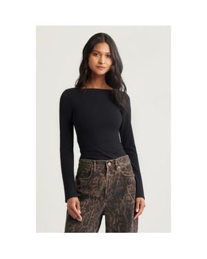 Open Edit Ballet Neck Long Sleeve T-Shirt - Black