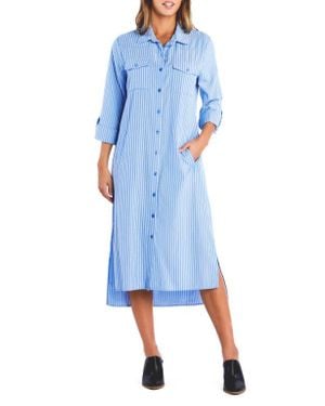 Billy T Take A Chance Stripe Long Sleeve Linen Blend Shirtdress - Blue