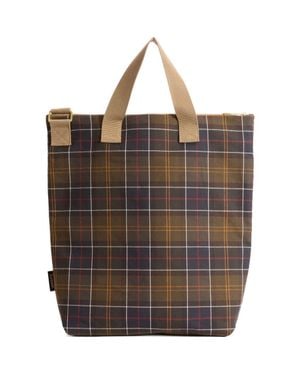 Barbour Transport Tartan Plaid Canvas Tote - Brown