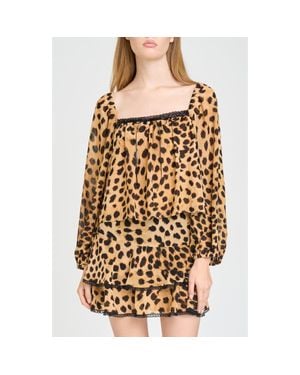 Wayf Fae Lace Trimmed Square Neck Top - Brown