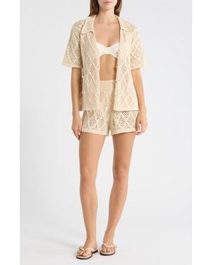 Elan Openwork Knit Cover-Up Shorts - Natural