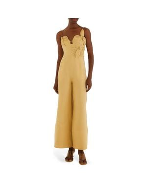 FARM Rio Flowered Wide Leg Jumpsuit - Metallic