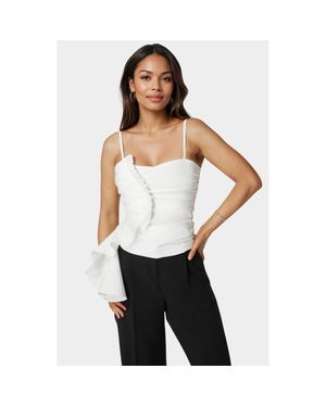 Bebe Poplin Asymmetric Ruffle Top - White