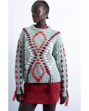 TOPSHOP Embroidered Argyle Sweater