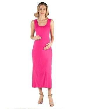 24seven Comfort Apparel Maternity Scoop Neck Maxi Dress With Racerback Detail - Pink