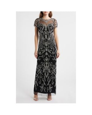 Pisarro Nights Beaded Mesh Gown - Black