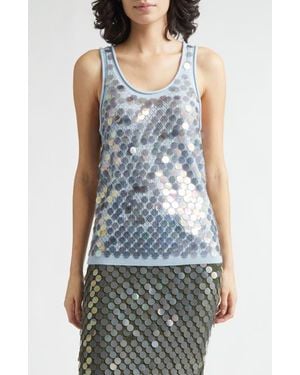 Zankov Lutecia Pointelle Knit Paillette Merino Wool & Cashmere Sweater Tank - Blue