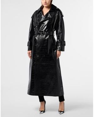 Philipp Plein Long Trench Coat Cocco - Black
