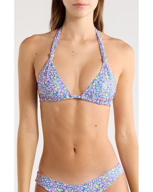 Kulani Kinis Soft Knot Halter Triangle Bikini Top - Blue