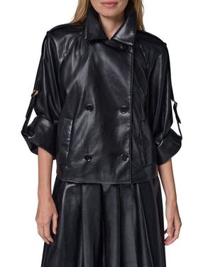 Donna Karan Roll Sleeve Faux Leather Jacket - Black